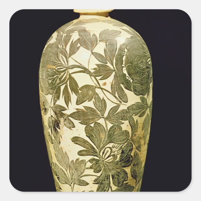 Mei P'ing vase with a black floral decoration Square Sticker (Front)
