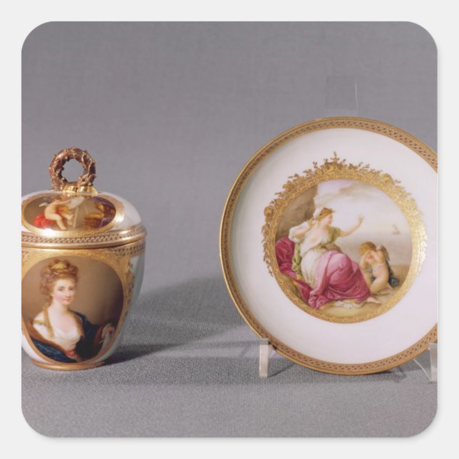 Meissen cup, cover and saucer square sticker (Front)