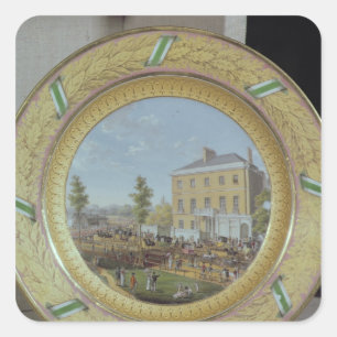 Meissen plate, decorated with a scene of square sticker