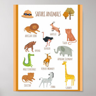MEKIMI- Colorful Illustrated Safari Animals Poster