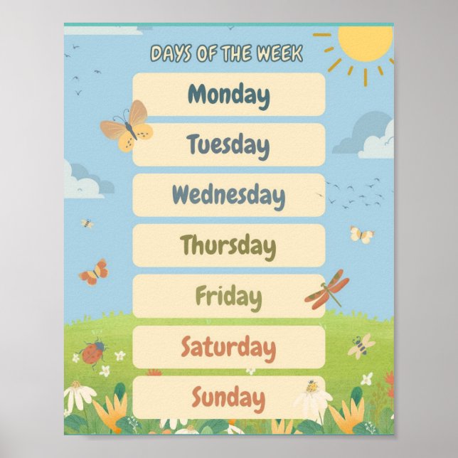 MEKIMI- Colourful  Illustrated Days of the Week  Poster (Front)