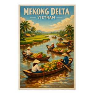 Mekong Delta, Vietnam, in a classic retro Poster