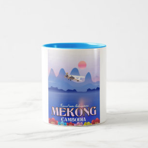 Mekong River Cambodia Vacation poster Two-Tone Coffee Mug