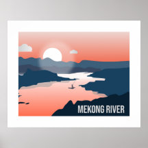 Mekong River Silhouette Sunset Travel Wall Art