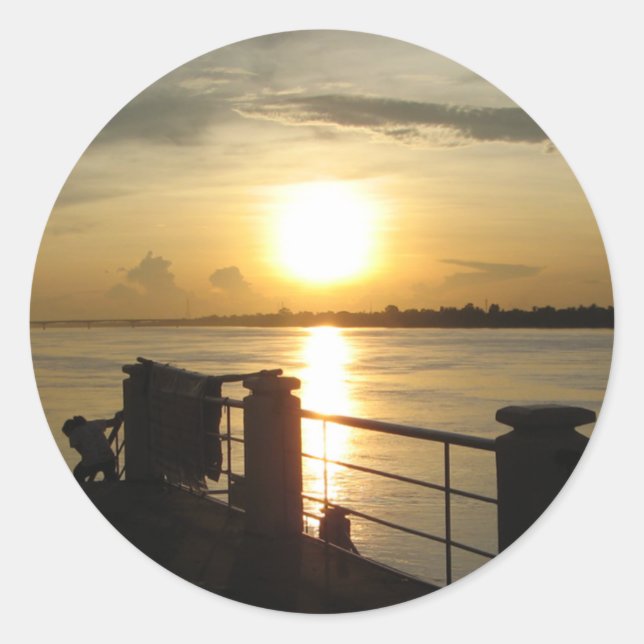 Mekong River Sunset ... Nong Khai, Isaan, Thailand Classic Round Sticker (Front)