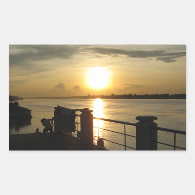 Mekong River Sunset ... Nong Khai, Isaan, Thailand Rectangular Sticker (Front)