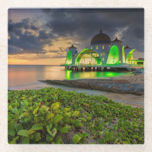 Melaka During Sunset | Masjid Selat Glass Coaster (Front)