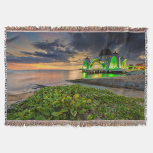 Melaka During Sunset Masjid Selat Throw Blanket