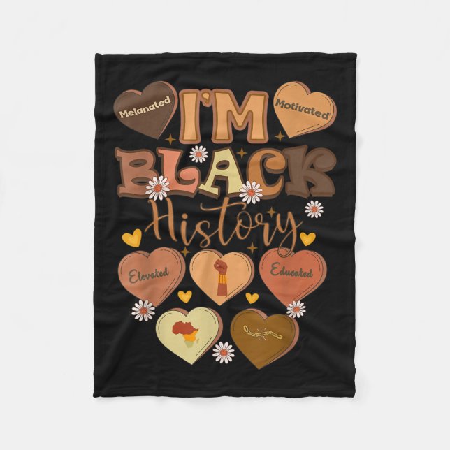 Melanated Motivated Educated Black History Month  Fleece Blanket (Front)