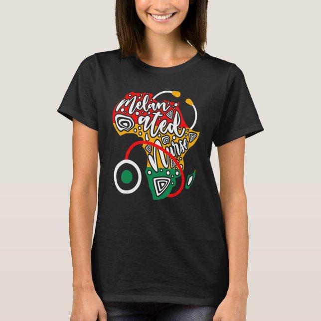 Melanated Nurse African Flag Stethoscope Black His T-Shirt (Front)