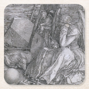 Melancholia, Albrecht Durer Square Paper Coaster