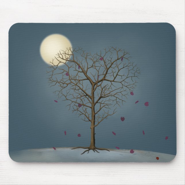 Melancholy Heart Shaped Tree In Full Moon Mouse Mat (Front)