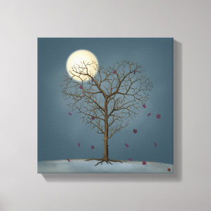 Melancholy Heart Shaped Tree Under the Full Moon Canvas Print