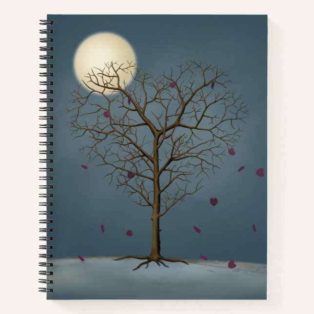 Melancholy Heart Shaped Tree Under the Full Moon Notebook (Front)
