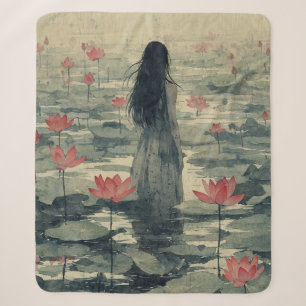 Melancholy Lotus Mist Watercolor (2) Sherpa Blanket