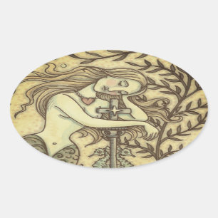 MELANCHOLY MERMAID FANTASY STICKERS Oval SHEET