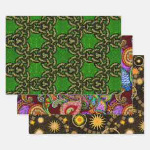 Melange Paisley, Tysonia and Celtic Dragon Wrapping Paper Sheet