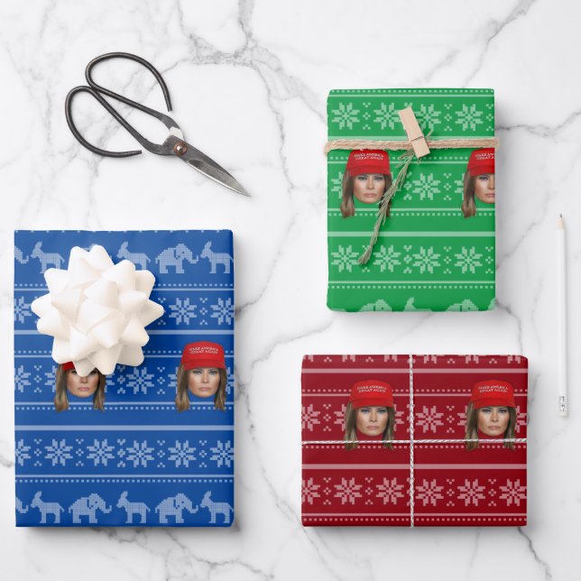 Melania Trump MAGA Christmas Wrapping Paper Sheet (Front)