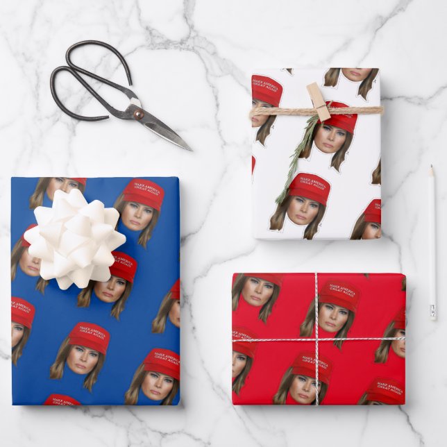 Melania Trump MAGA Christmas Wrapping Paper Sheet (Front)