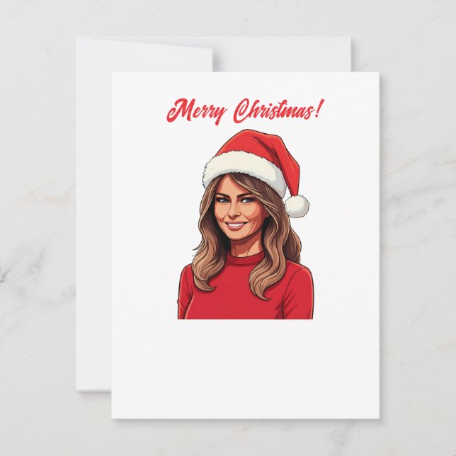 Melania Trump With Santa Claus Hat Merry Christmas Holiday Card (Front)