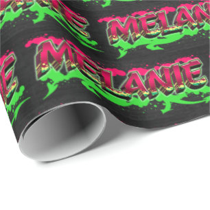 Melanie First name name Graffiti red green Wrapping Paper