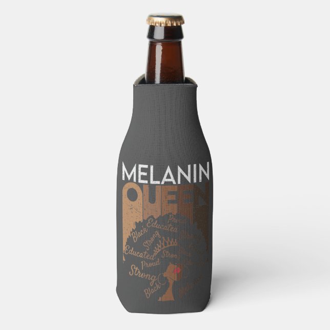 Melanin Afro Queen Word Art  Bottle Cooler (Bottle Front)