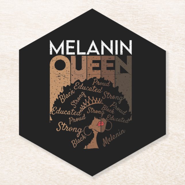 Melanin Afro Queen Word Art  Paper Coaster (Front)