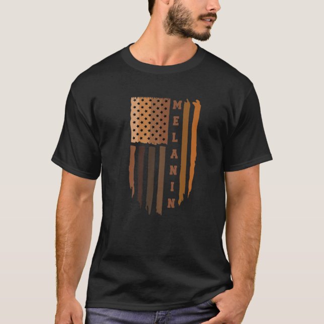 Melanin American Flag - Black History T , Melanin T-Shirt (Front)