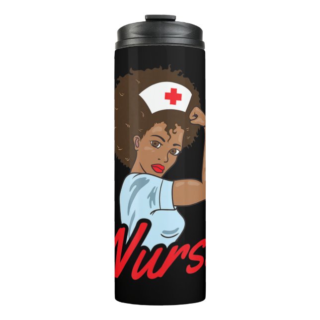 Melanin Black Nurse Clothing Gift African American Thermal Tumbler (Front)