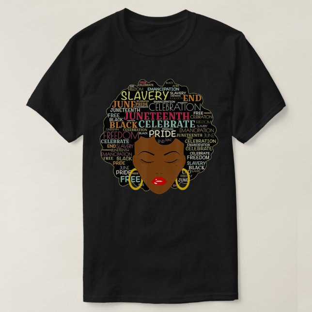 Melanin Black Women Natural Hair Afro Word Art Jun T-Shirt (Design Front)