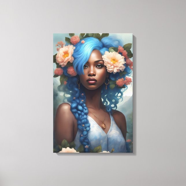 Melanin Blue Flower Goddess  Canvas Print (Front)