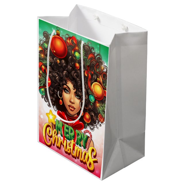 Melanin Christmas Black Queen Melanin Woman Xmas  Medium Gift Bag (Back Angled)