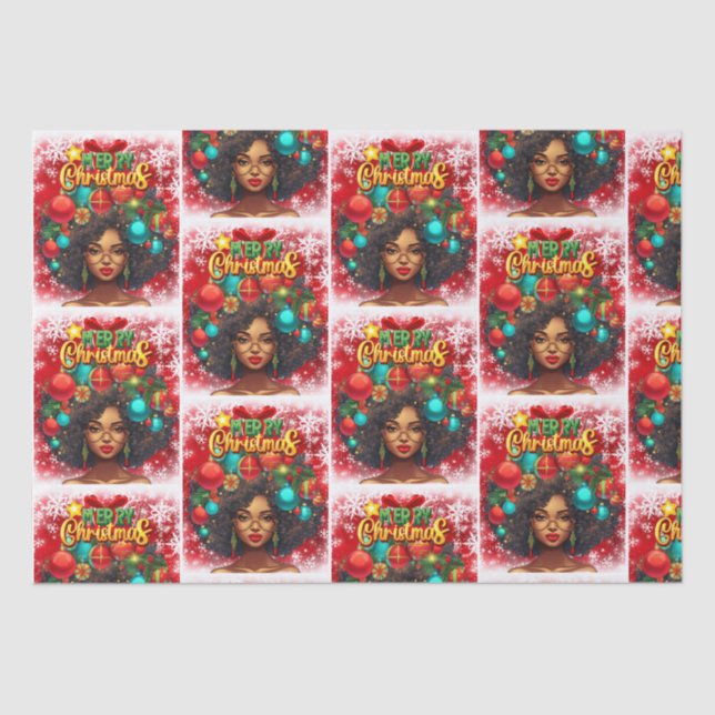 Melanin Christmas Black Queen Melanin Woman Xmas  Tissue Paper (Front)