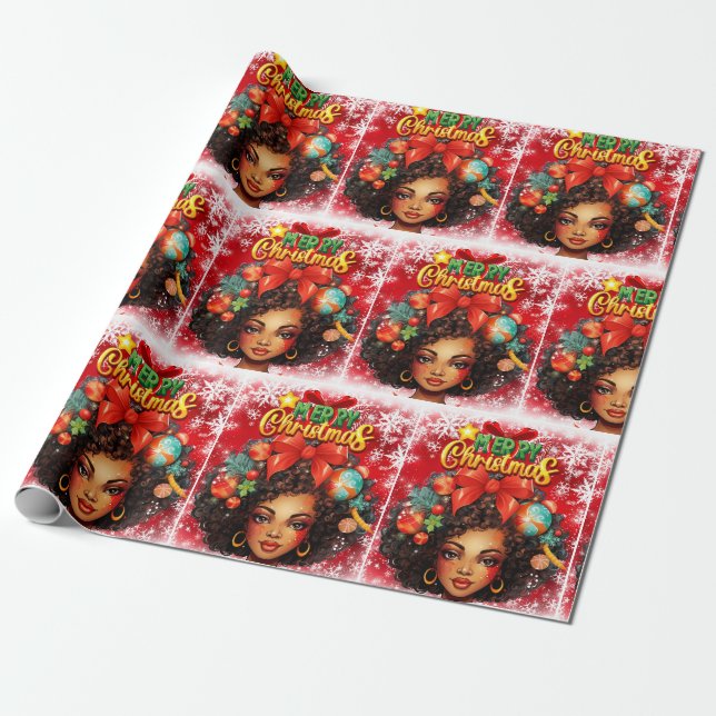 Melanin Christmas Black Queen Melanin Woman Xmas  Wrapping Paper (Unrolled)