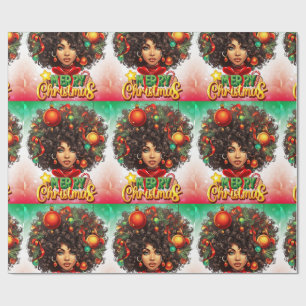 Melanin Christmas Black Queen Melanin Woman Xmas Wrapping Paper