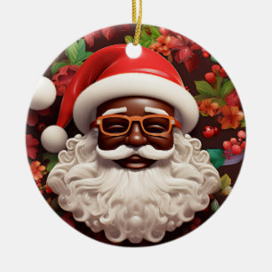 Melanin Christmas Chocolate Black Santa Claus Ceramic Tree Decoration