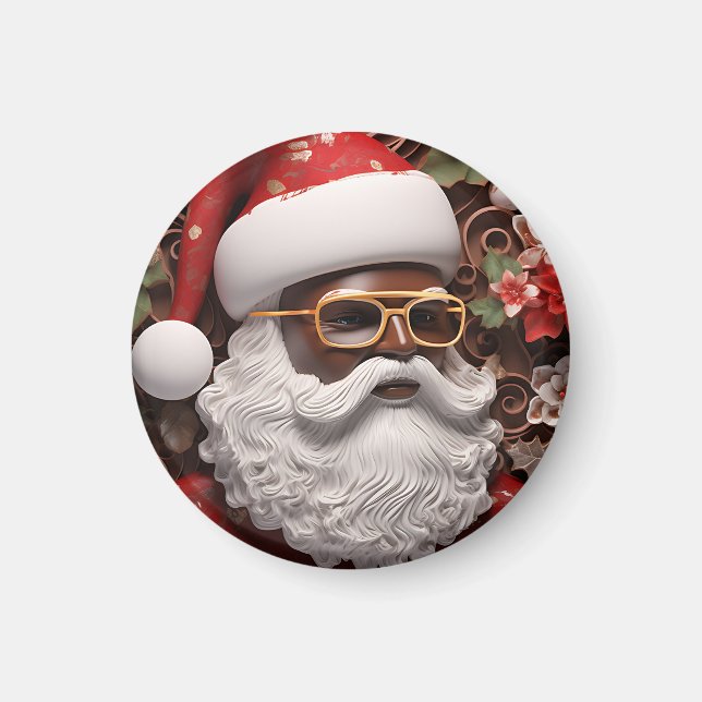 Melanin Christmas Chocolate Black Santa Claus Fun Magnet (Front)