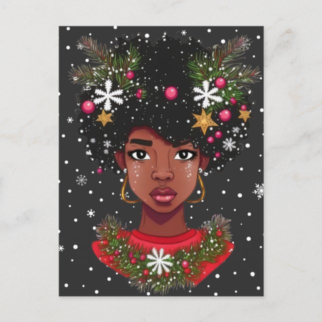 Melanin Christmas Magic  Black Girl Woman  Sista Postcard (Front)