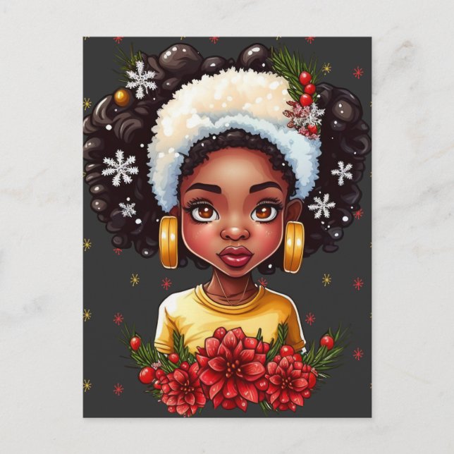 Melanin Christmas Magic  Black Girl Woman  Sista Postcard (Front)