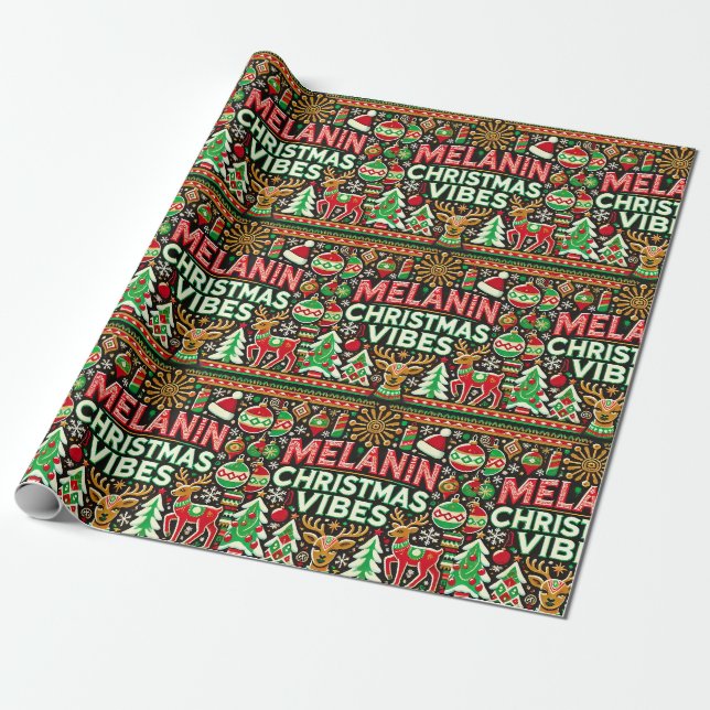 Melanin Christmas Vibes Wrapping Paper (Unrolled)