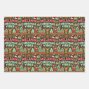 Melanin Christmas Vibes Wrapping Paper Sheets