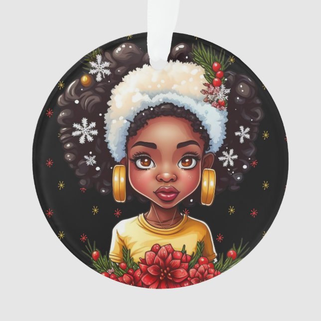 Melanin Christmas Winter Black Girl Magic Sista Ornament (Front)