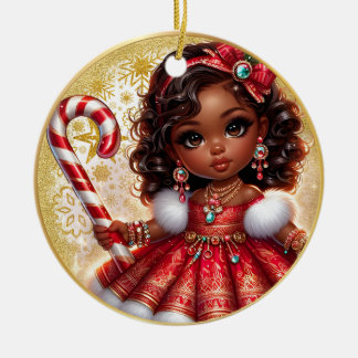 Melanin Cutie Ceramic Christmas Ornament