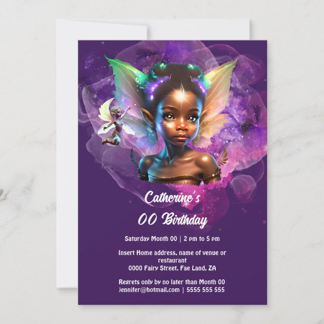 Melanin Fairy girl princess magical purple girls  Invitation (Front)