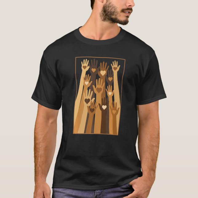Melanin Hand Hearts Black History Month BLM Africa T-Shirt (Front)