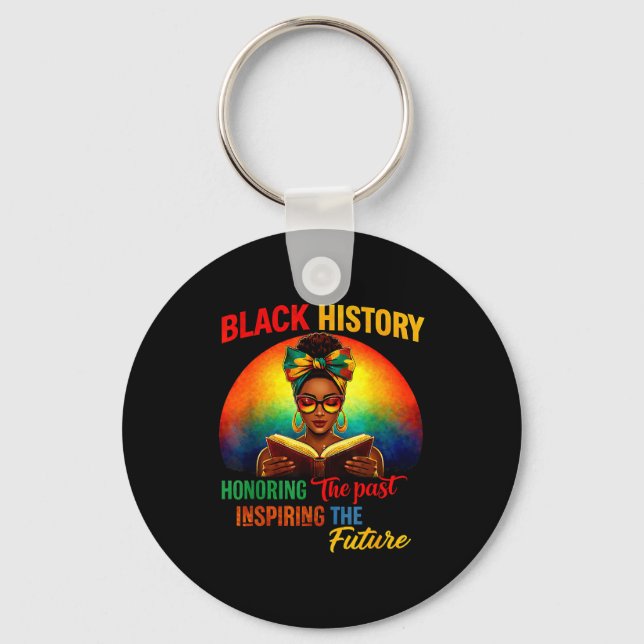 Melanin honouring past inspiring pride book black key ring (Front)