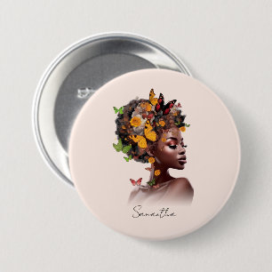 Melanin Magic: Afro Hair and Colourful Butterfly 7.5 Cm Round Badge