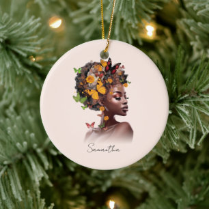 Melanin Magic: Afro Hair and Colourful Butterfly Ceramic Tree Decoration