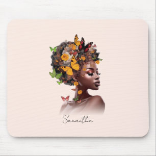 Melanin Magic: Afro Hair and Colourful Butterfly Mouse Mat