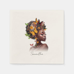 Melanin Magic: Afro Hair and Colourful Butterfly Napkin